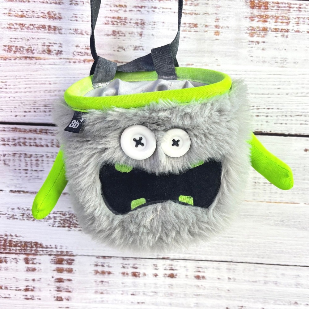 Quirky Gorpcore Monster Chalk Bag 8BPLUS Grey Lime Green Faux Fur Rock Climbing